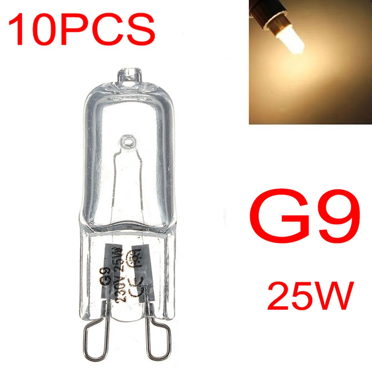 10 lampadine alogene G9 25W con base a 2 pin, piccole lampadine bianche calde per lampadari/pendenti/luci per armadietti