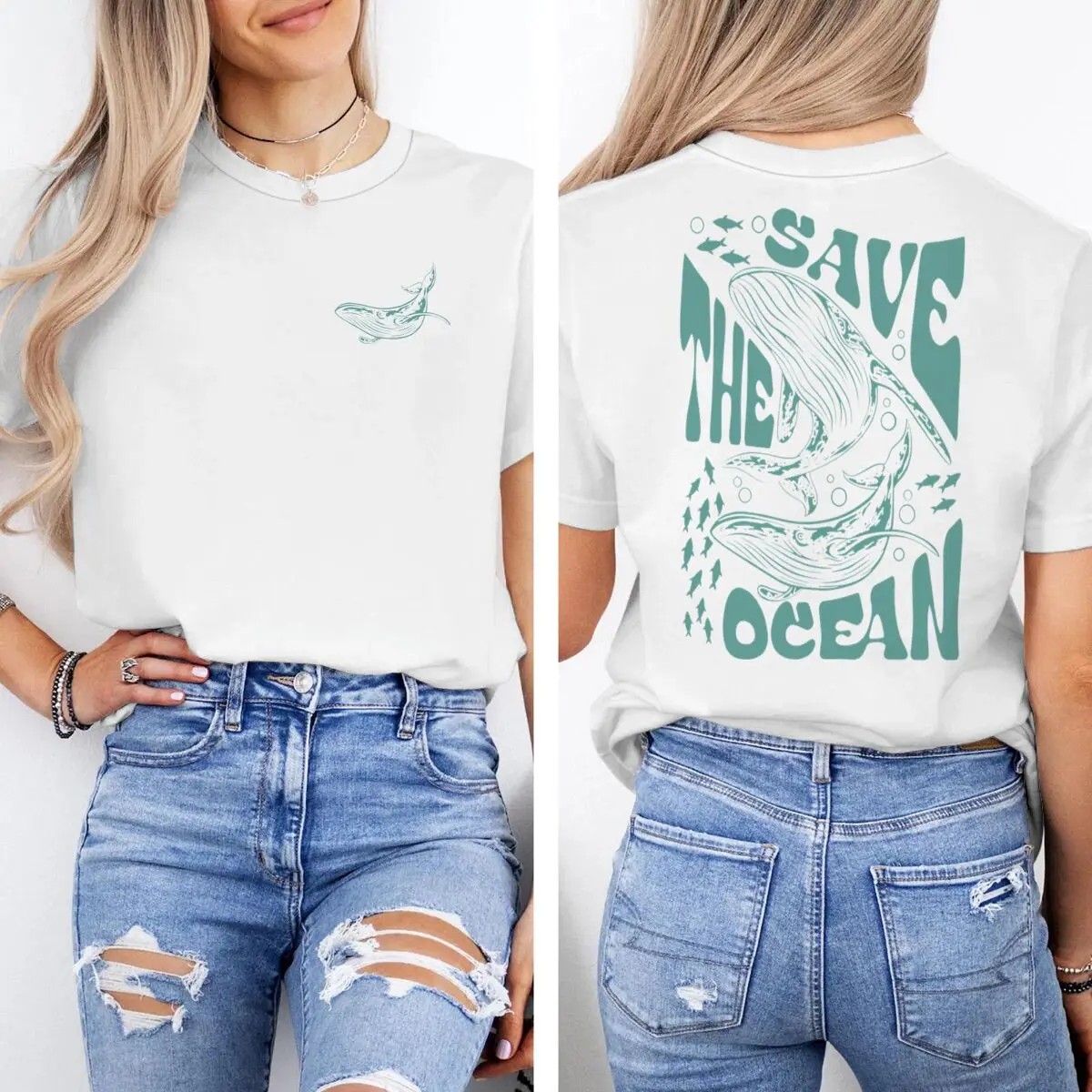 

Save The Ocean Vintage Whale Printed Short Sleeve Tshirt Casual Round Neck T Shirt Ocean Animal Lover Gifts Women Men T-shirts