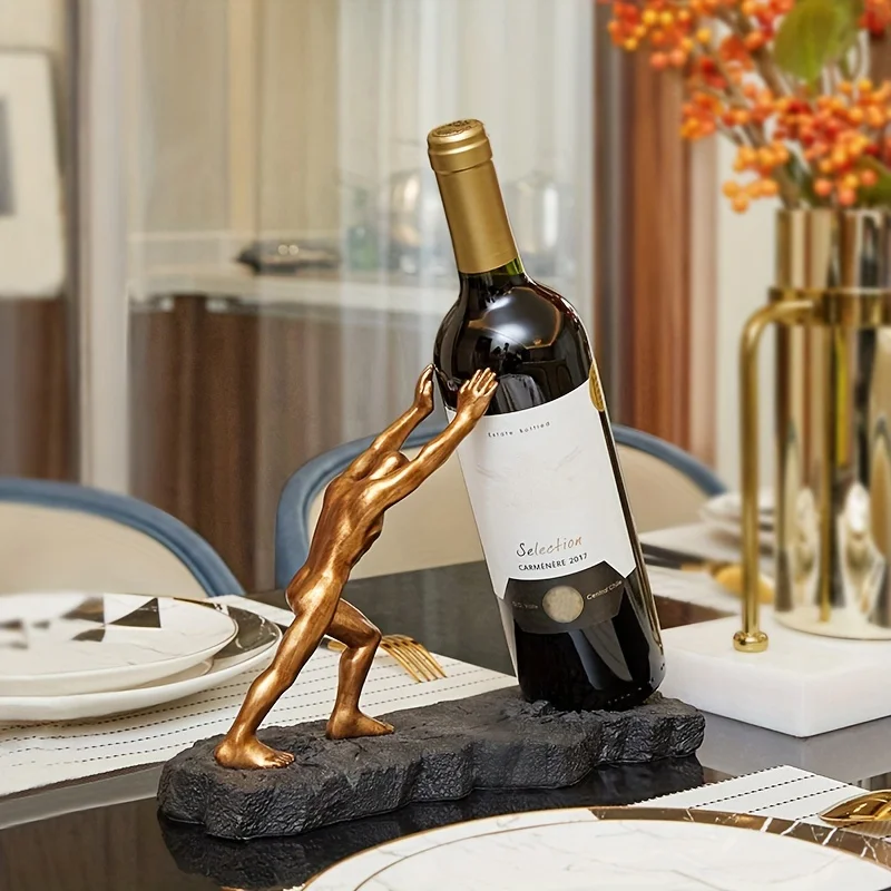 European Man Statue Wine Bottle Holder Modern Resin Figure Wine Rack Single Bottle Holder Countertop for Bar Kitchen Table Decor