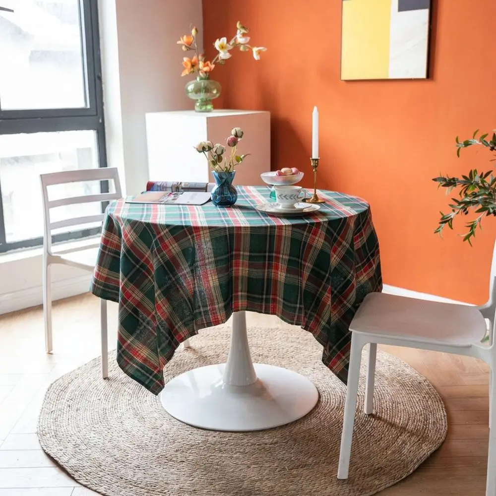 Farmhouse Tartan Tablecloth Cotton Linen Textile Rustic Home Decor Dining Room Table Cover Durable Fabric Mat
