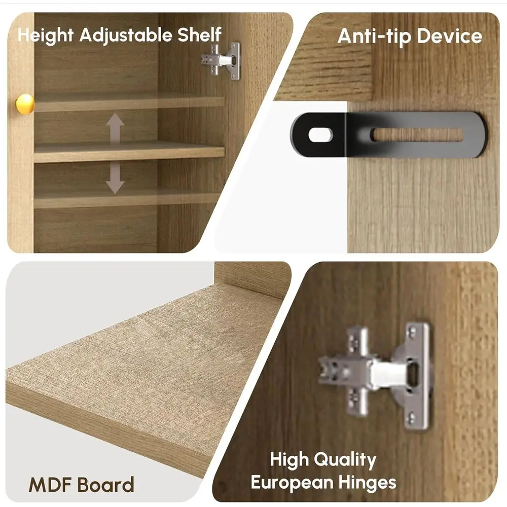 Modern Rattan Door Over Toilet Storage Cabinet with Adjustable Shelf, Arched Design for Space-Saving Bathroom Organization