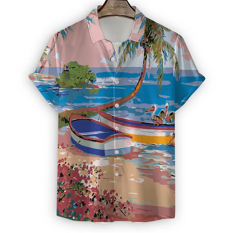 Hawaiian Palm Trees Shirt For Men Summer Beach Vacation 3d Print T Shirts Short Sleeve Tops Cool Street Button Lapel Blouse