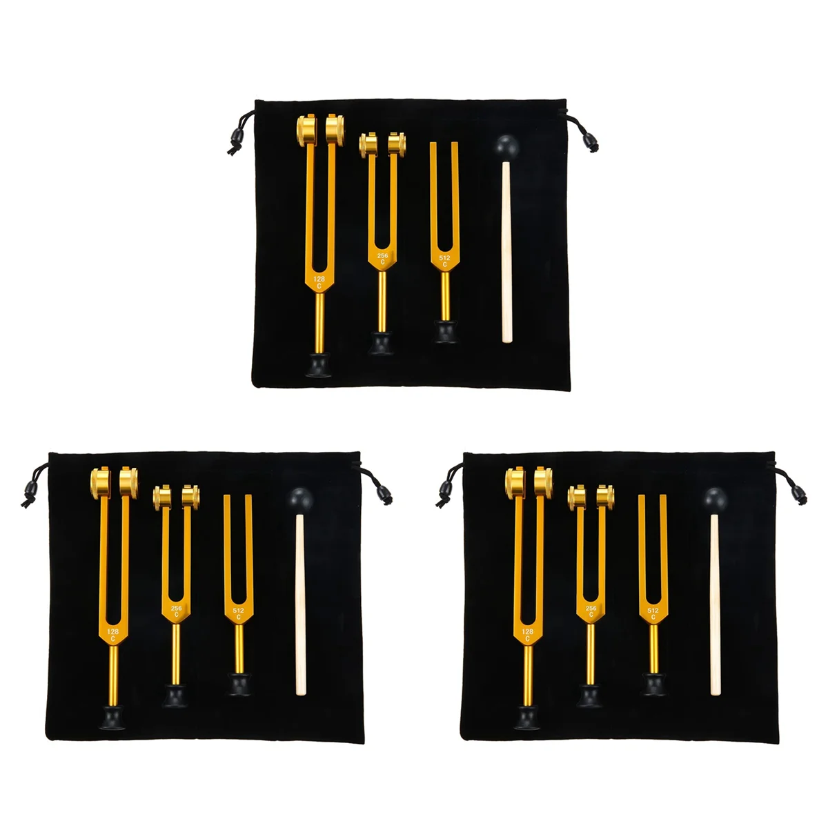 AT53 9Pack Tuning Fork Set(128Hz, 256Hz, 512Hz) Tuning Fork Kit for Healing, Chakra, Sound Therapy, Slider Fork (Gold)