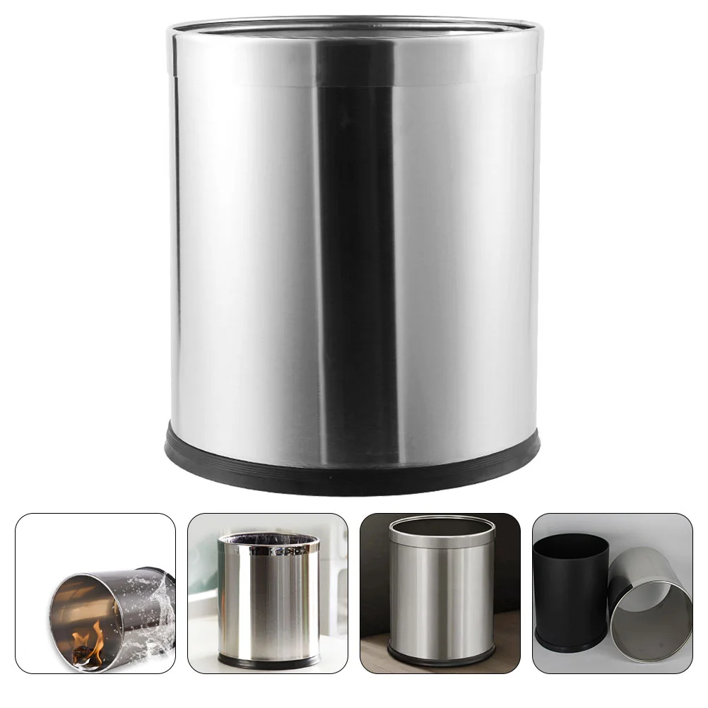 

Stainless Steel Double Layer Trash Can 10l Wicker Wastebasket Bathroom Bedroom Seal Bin Office