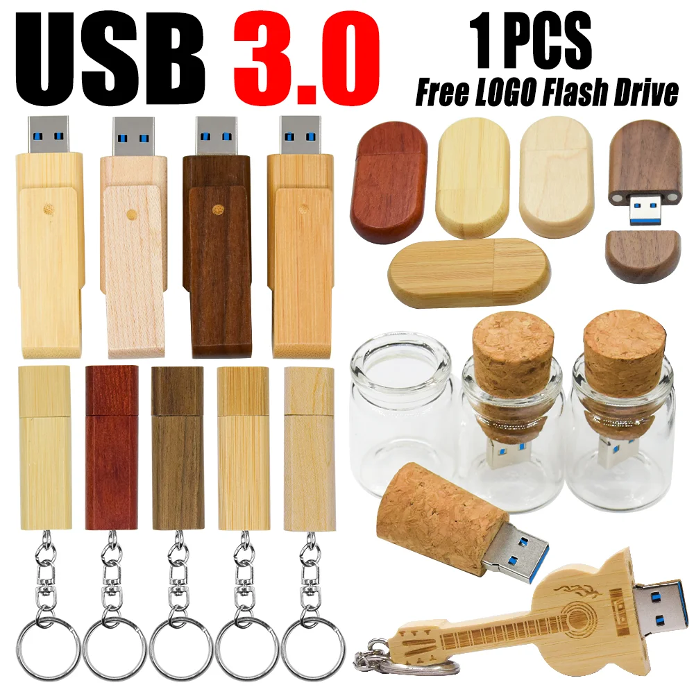 Wooden Usb 3.0 Flash Drive Pendrive 64GB 32GB 16GB Wooden With Box Pen Drive 8GB 4GB Wedding Gift Memory Stick 128GB