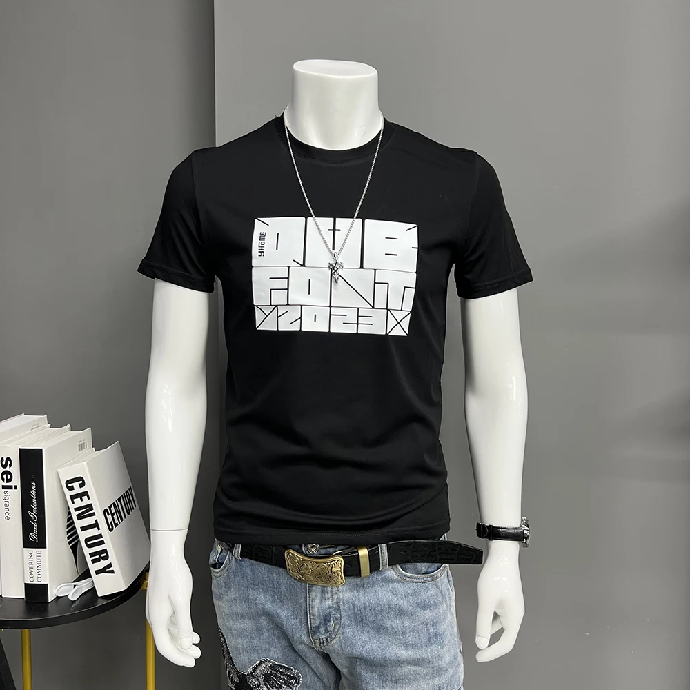 

Short Sleeved T-shirt For Men's Summer 2024 New Letter Print Simple Round Neck Cotton Slim Fit Man Clothing Fashion Homme Tops