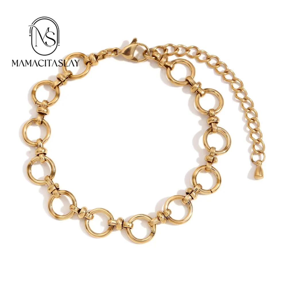 MamacitaSlay Classic Round Chain Cross Buckle Stitching women's hand bracelets trendy women's stainless steel jewelry aliexpress