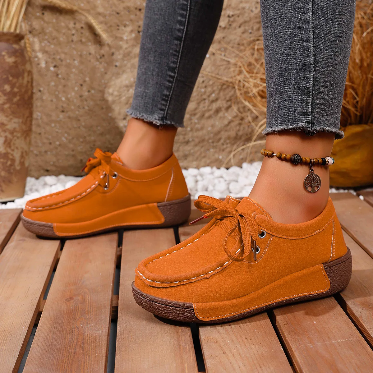 

Fashionable Thick-Soled Women's Driving Shoes Casual Spring Autumn Style Comfortable Cake Shoes for Ladies
