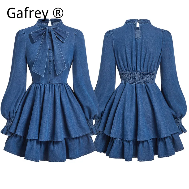 

Women's Trendy Denim Dress with Bow Fitted Bodycon Short Sleeve Jean Mini Dress Casual Summer Outfits
