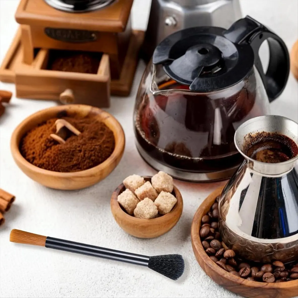 N14R Top Aluminum Handle Coffee Broom Coffee Powder Brush Cleaning Brush Coffee Machine Brush Grinder Double-Head Brush
