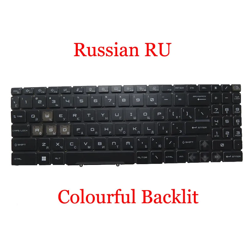 

Laptop Colourful Backlit Keyboard For MSI NSK-FG0JBN 0R 9Z.NK1BN.J0R S1N-3ERU283-D10 S1N3ERU283D10 Russian RU Black No Frame New