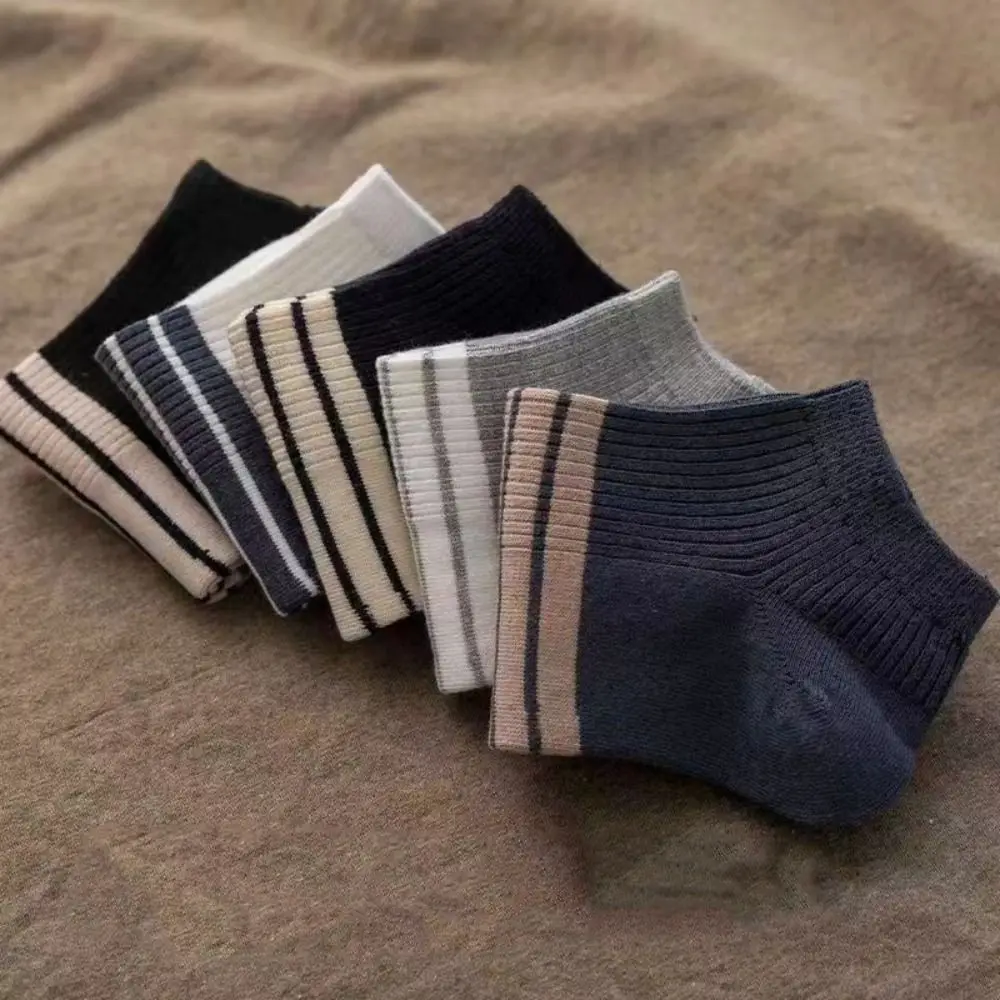 10Pairs Elastic Patchwork Ankle Thin Socks Cotton Breathable Striped Invisible Socks Anti-slip Hosiery Men's Tube Socks Men
