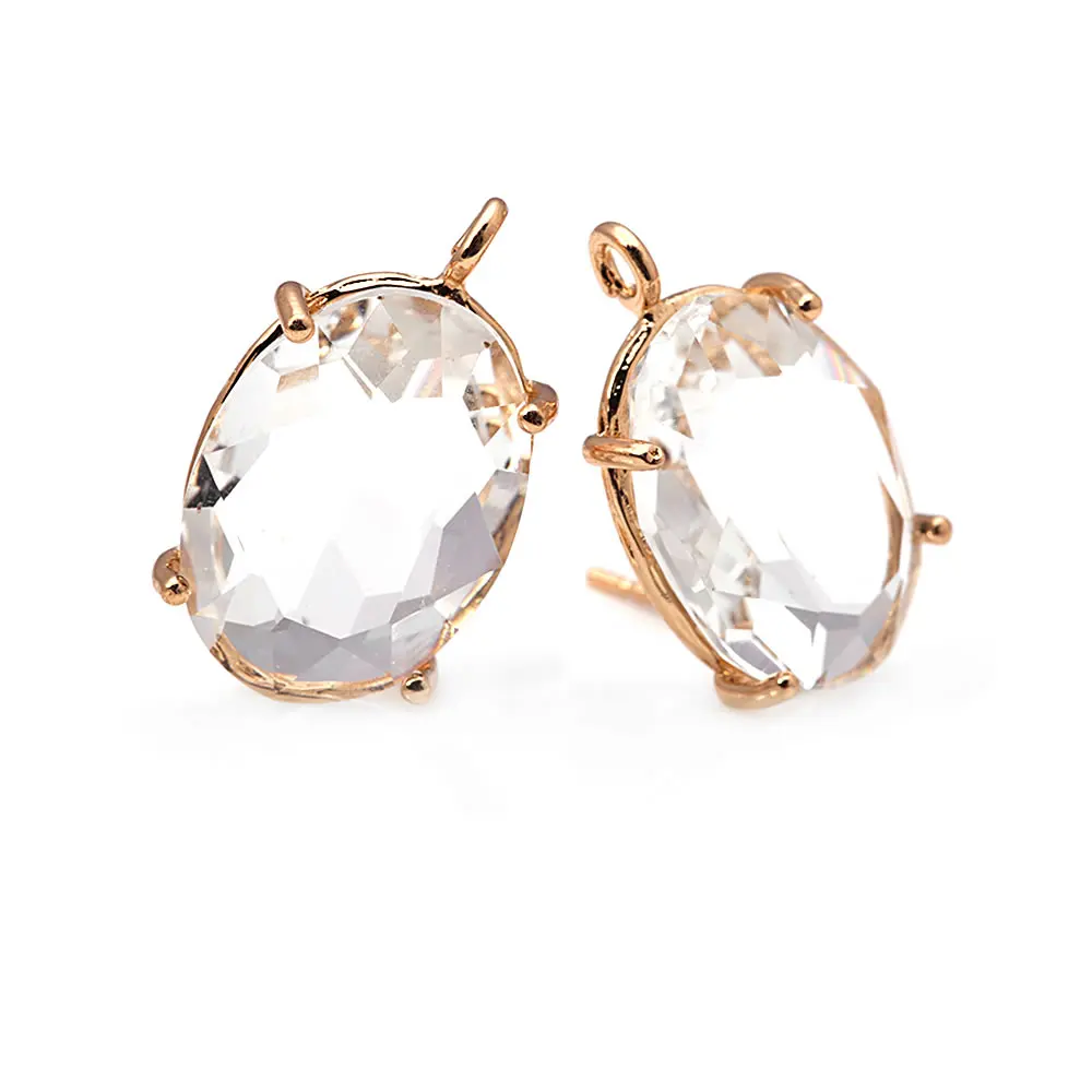 6PCS 18K Gold Color Brass and Glass Oval Stud Earrings Pins Earrings Women\'s Earrings Diy Accessories Rosediy Official Website