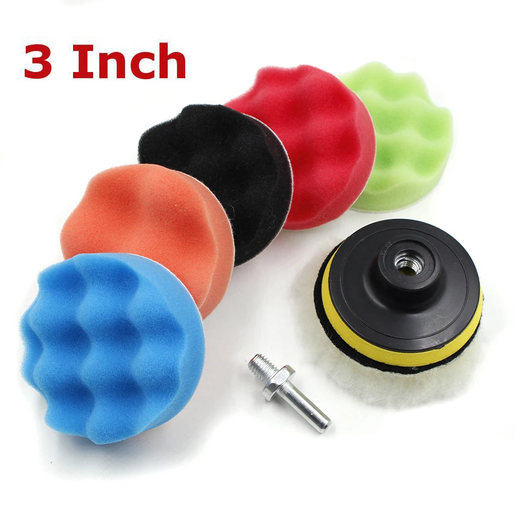 8Pcs/Set Polishing Pad Polish Buffer Drill Wheel 3/5/6/7 Inch Self-Adhesive Buffing Waxing Sponge Wool Wheel for Drill Adaptor