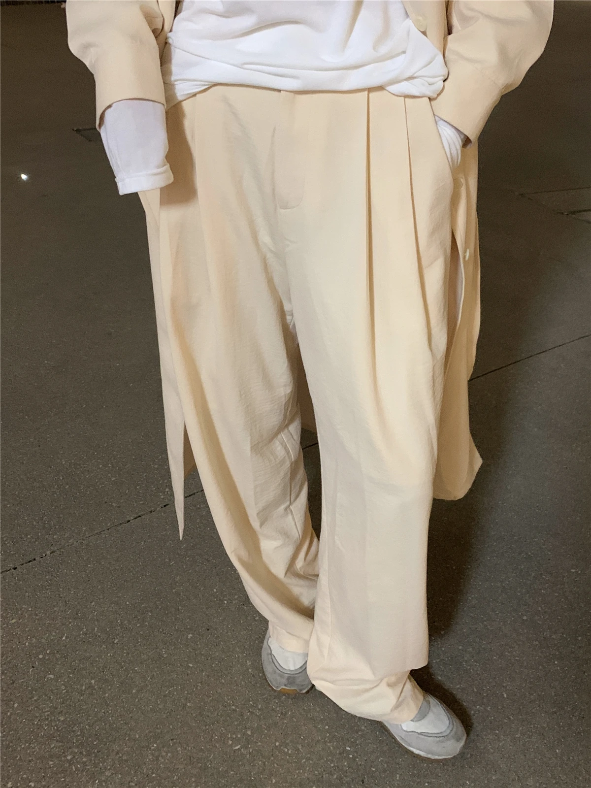 LXLILIUM 和風ソフト生地快適な形状のロングパンツアプリコットカラー若々しい雰囲気のワイドレッグスーツパンツ女性用