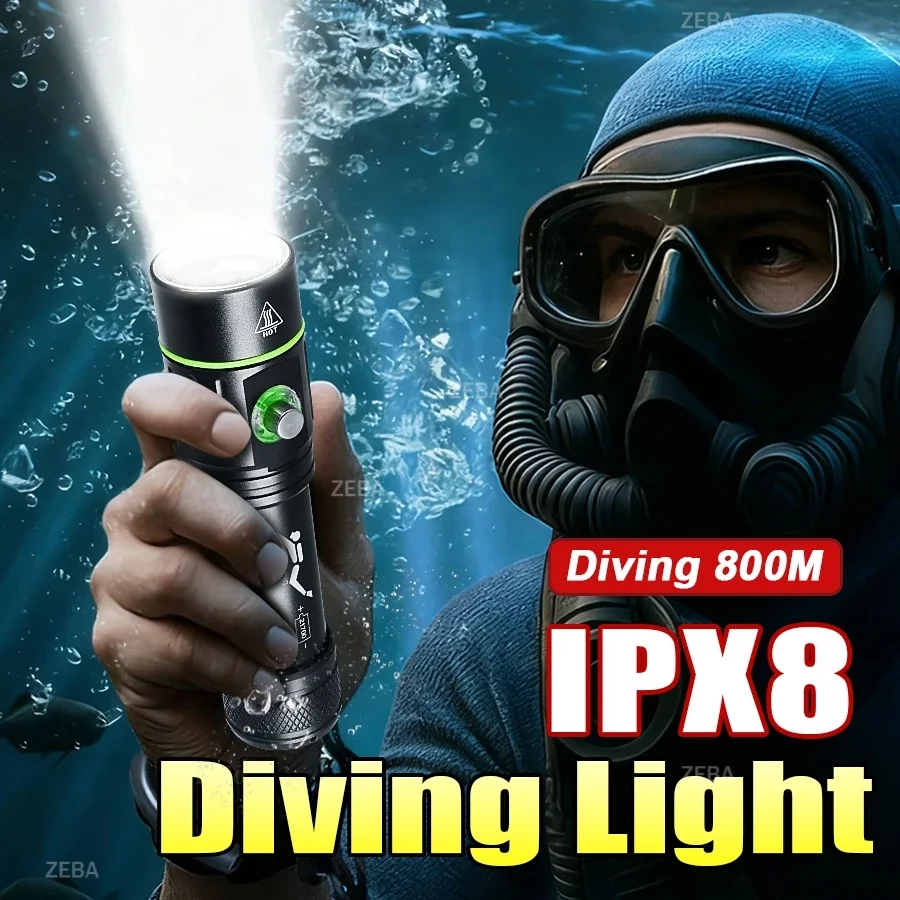 

High Power Diving Light Underwater IPX8 Waterproof Professional Diving Flashlight Portable Lantern Amphibious Scuba Lamp Patrol