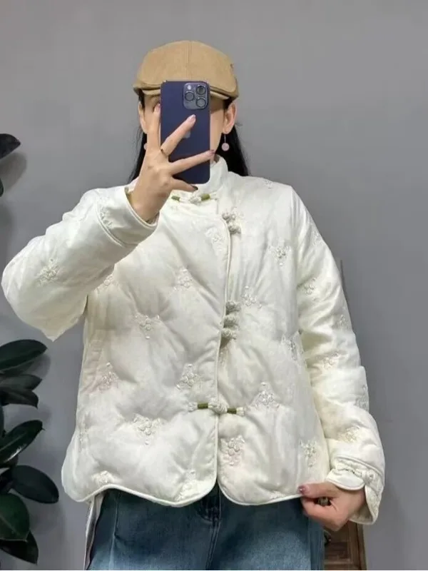 

New Chinese Sle Heavy Embroidery Cotton Jaet with Button Slanting Collar Stand-Up Collar Thiened Winter Outerwear