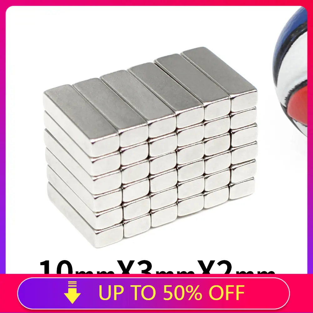 

20/50/100/200/500/1000PCS 10x3x2 Quadrate Rare Earth Neodymium Magnet Sheet N35 Thin Block Permanent Magnet 10x3x2mm 10*3*2 mm