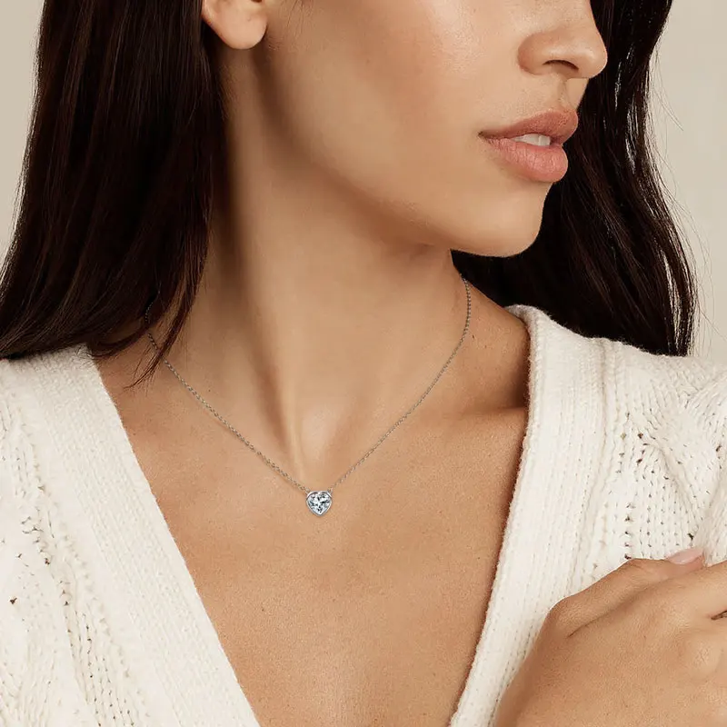 IOGOU العصرية شكل قلب 2.0 قيراط مويسانيتي سوليتير الماس قلادة قلادة للنساء الفضة 925 حفل زفاف مجوهرات هدية