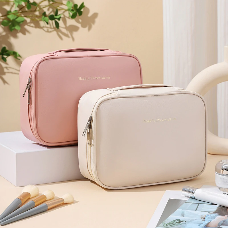 

PU Leather Cosmetic Bag Travel Portable Toiletries Bag Large Capacity Lipstick Cosmetic Storage Bag Organizer Waterproof