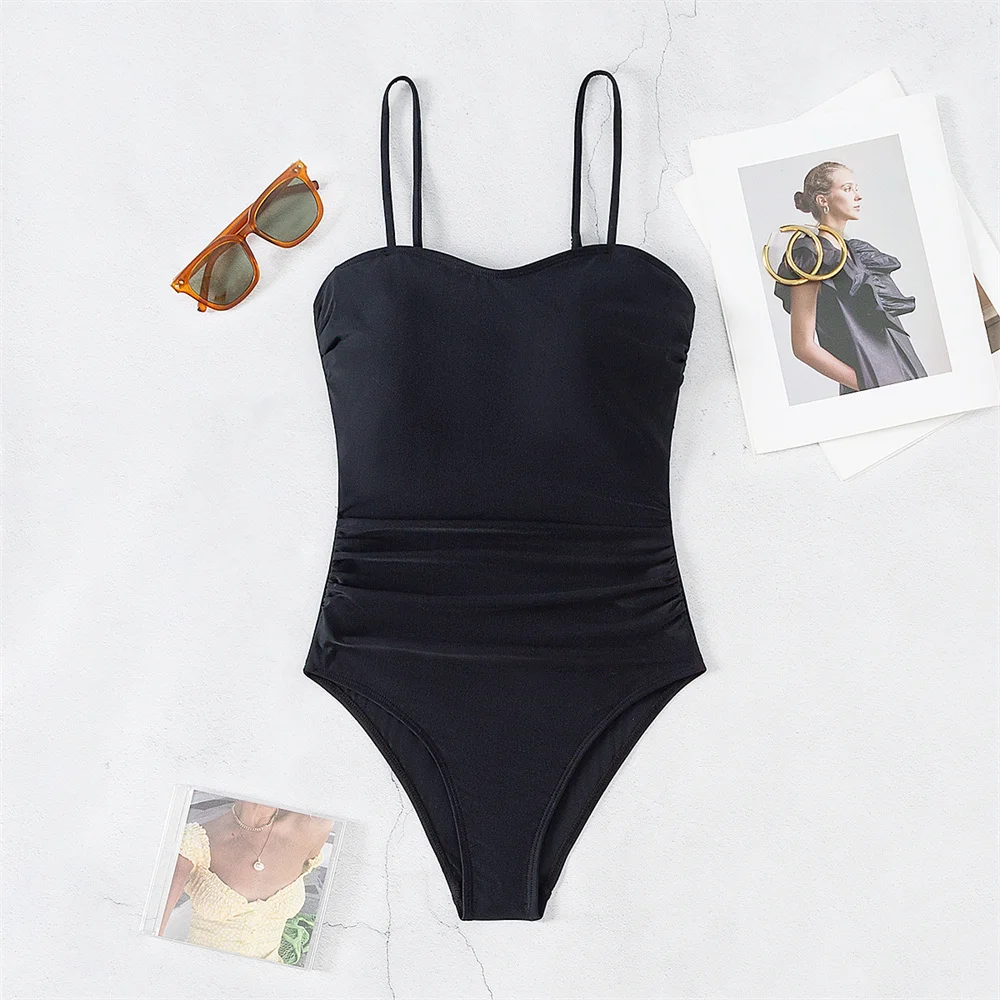 Vintage Sling Bikini Black Y2K Backless Swimsuit Push Up Swimwears Women 1-piece Vacation Outfits Bathing Suits Beach Sexys Sets