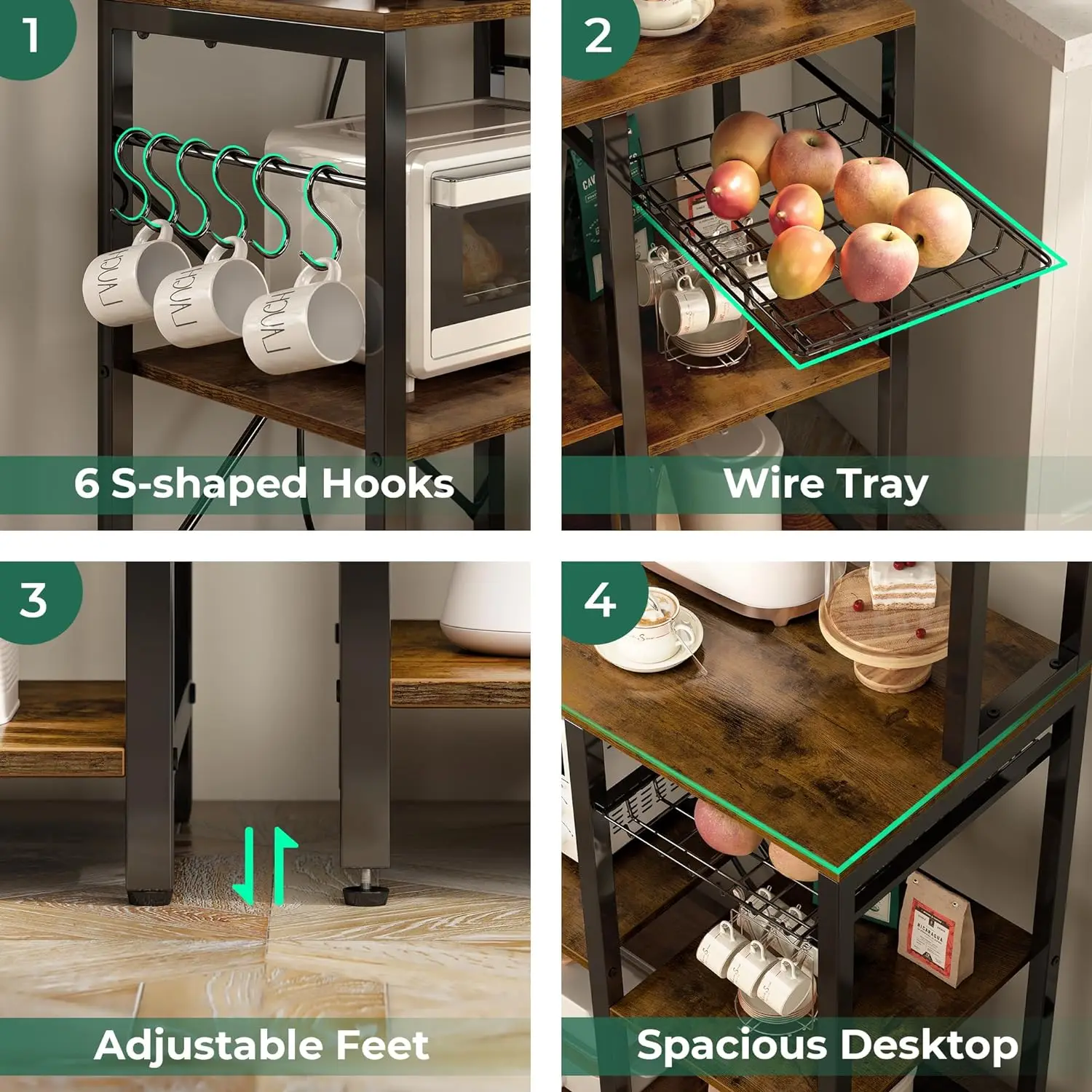 Imagem -05 - Prateleira de Cozinha Multifuncional com S-hooks e Wire Basket Baking Rack Appliance Spice Table Open Storage Racks