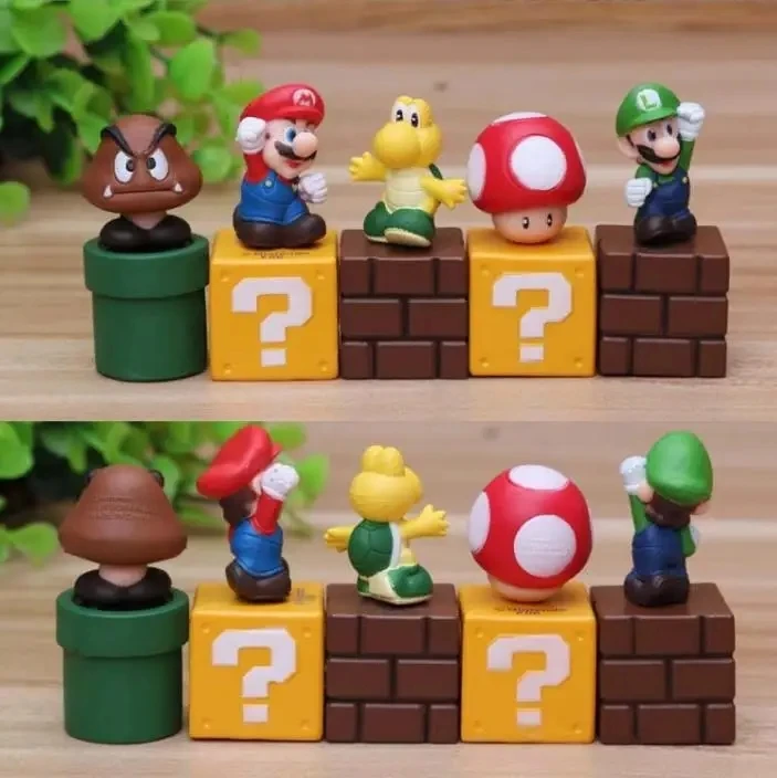 5pcs Super Mario Bros Toys Kawaii Anime Figure Mario Luigi Mushroom Model PVC Dolls Kids Birthday Gifts Cake Decoration