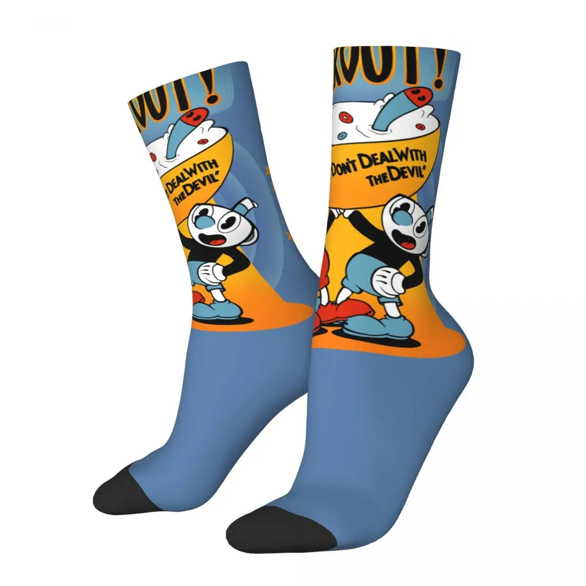 Funny Crazy Sock for Men Happy Breakfast Hip Hop Vintage Cuphead Mugman Game Happy Quality Pattern Printed Boys Crew Sock