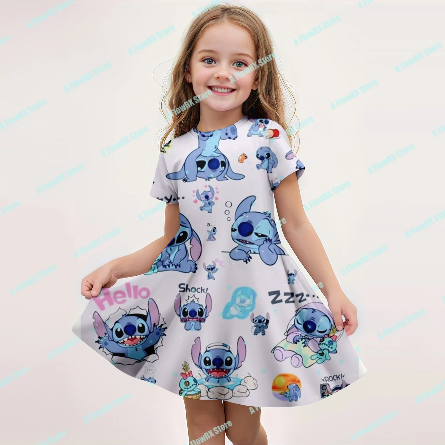 

Stitch 3D Printed Short-sleeved Dress Ideal for Casual Outdoor Suitable for Men Women, Adults & Kids Breathable Comfortable