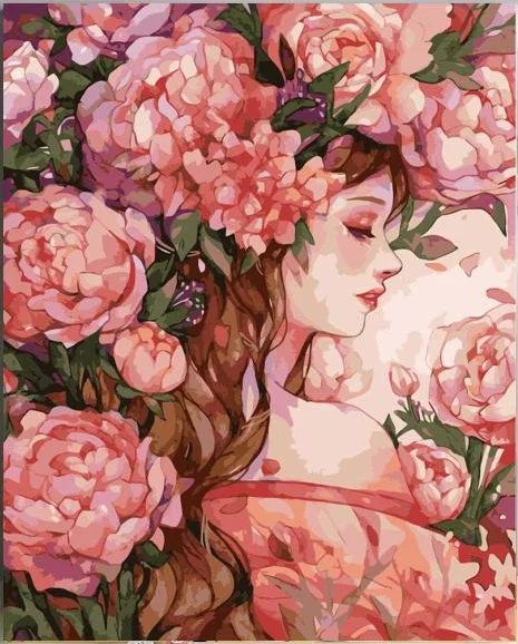 DIY Paint By Numbers Beauty Girl and Rose Flowers Digital Oil Painting for Adults and Kids Romantic Art Decoration