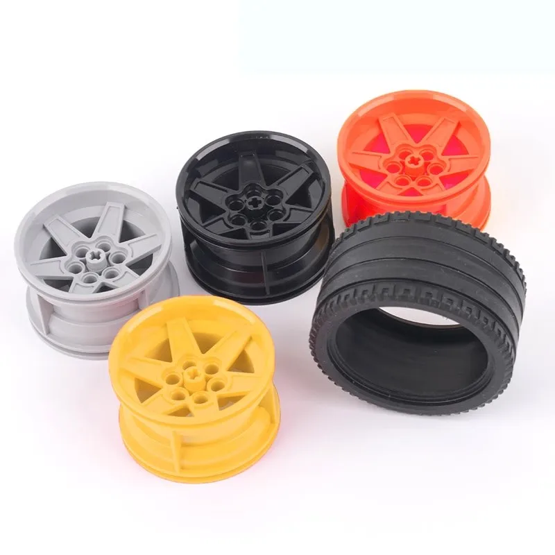 4Pcs/lot Technical 68.8x36mm ZR Rim Wheels+Tyre Hub 44771+15038 MOC Building Blocks Bricks Car EV3 Wheels Part Kids Gifts Toys