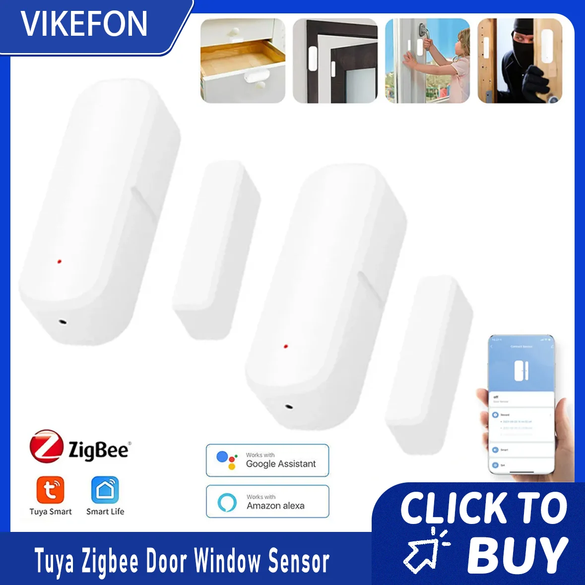 

Датчик двери и окна Tuya Zigbee, умная охранная сигнализация, детекторы открытия и закрытия, домашний противоугонный контактный датчик двери Google Home Alexa