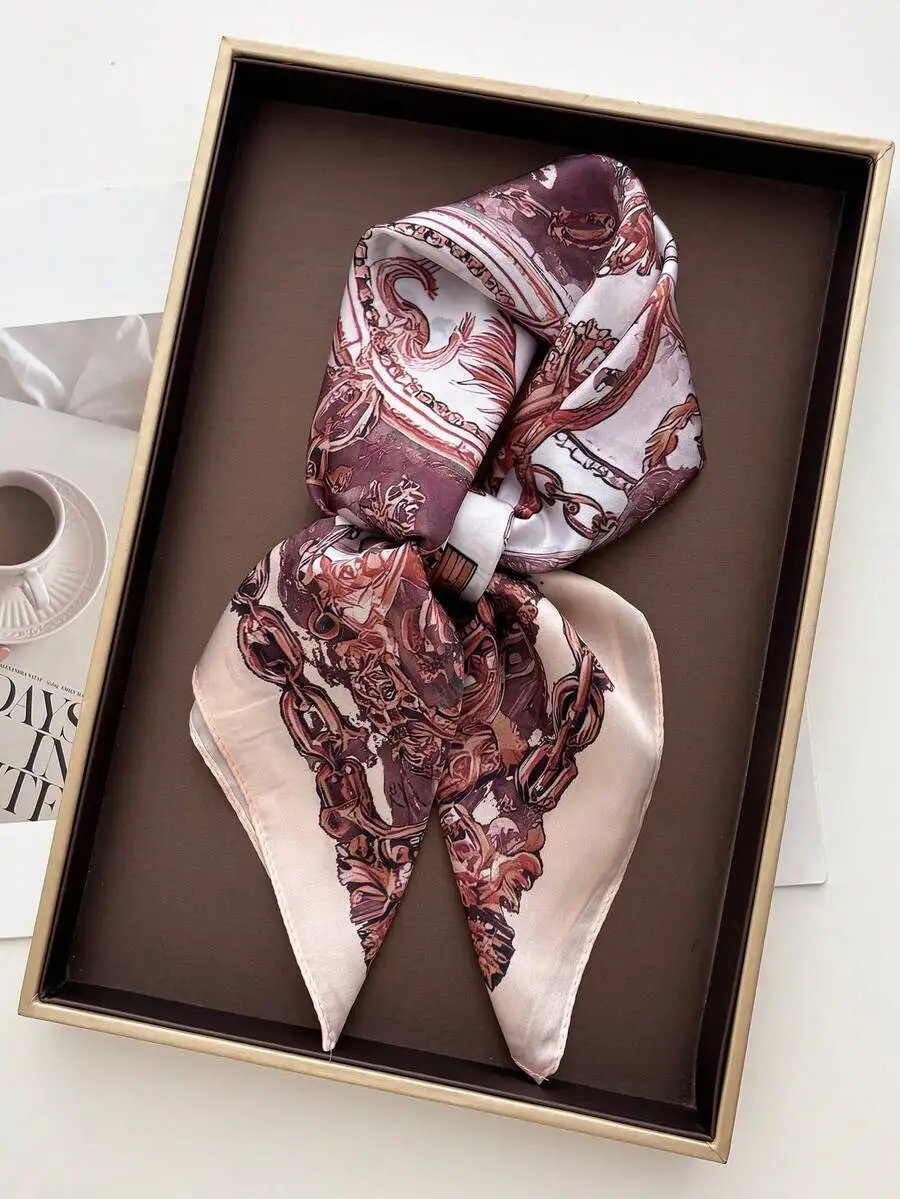 

1pc 70cm square scarf faux silk printed lightweight versatile neckerchief for casual or formal wear