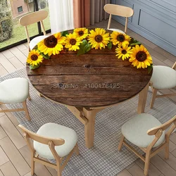 3D Printing Sunflower Round Tablecloth Fitted Elastic Waterproof Table Cover for Dining Table Accessories Outdoor Decor