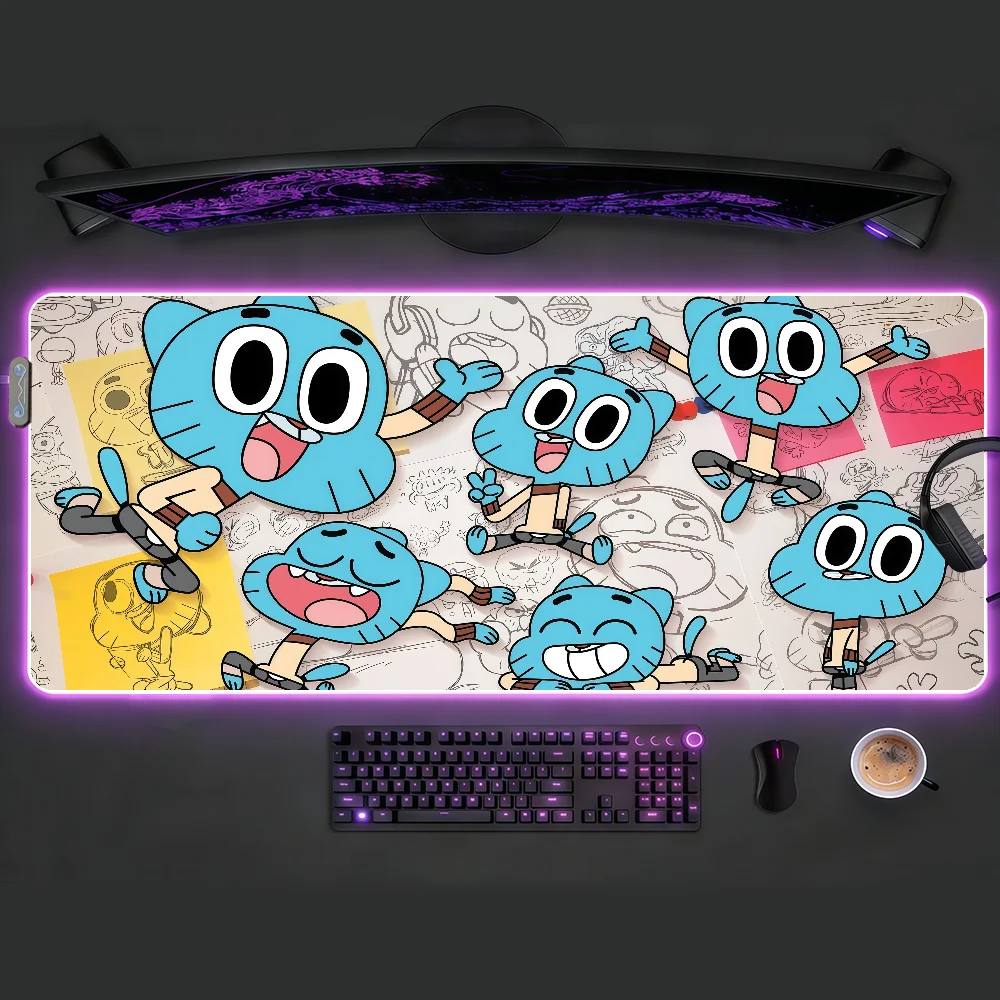 

W-World of Gumball Mouse Pad RGB LED Non-slip Desk Mat Rubber Gaming Accessories Large XXL Computer Office Keyboard carpet