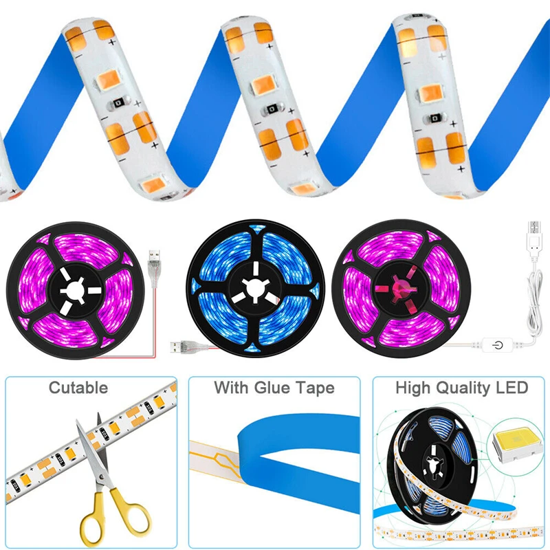 Planta crescer tira de luz 2835 smd à prova dwaterproof água usb toque escurecimento espectro completo phyto lâmpada estufa plantas flores semente hidroponia