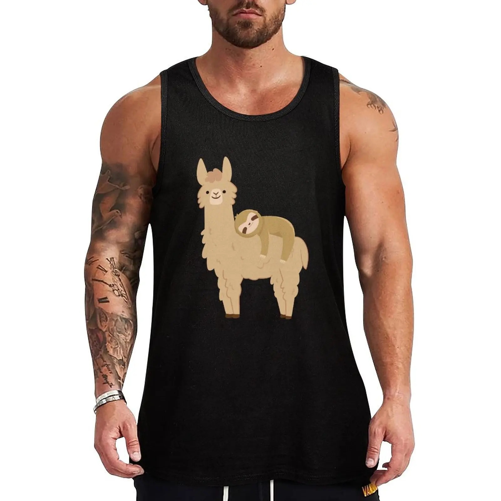 Adorable Sloth Relaxing on a Llama Funny Llama Sloth Tank Top singlets for men Men's t shirt