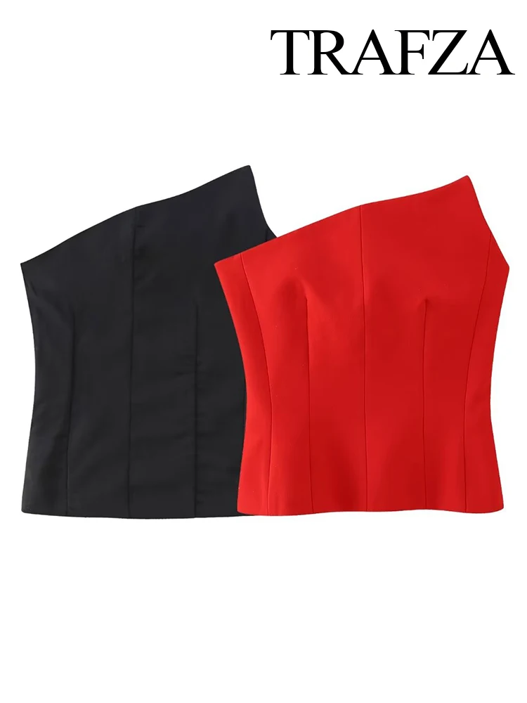 Trafza Damen neue Mode solide asymmetrische Bodysuit-Stil sexy schlanke Top weibliche schicke elegante rücken freie ärmellose 2-Farben-Top