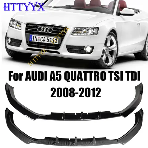 HTTYYX 3PCS 글로스 블랙 프론트 범퍼 스플리터 립 디퓨저 바디 키트 스포일러 가드 Fit For Audi A5 B8 Quattro 2008 2009 2010 2011