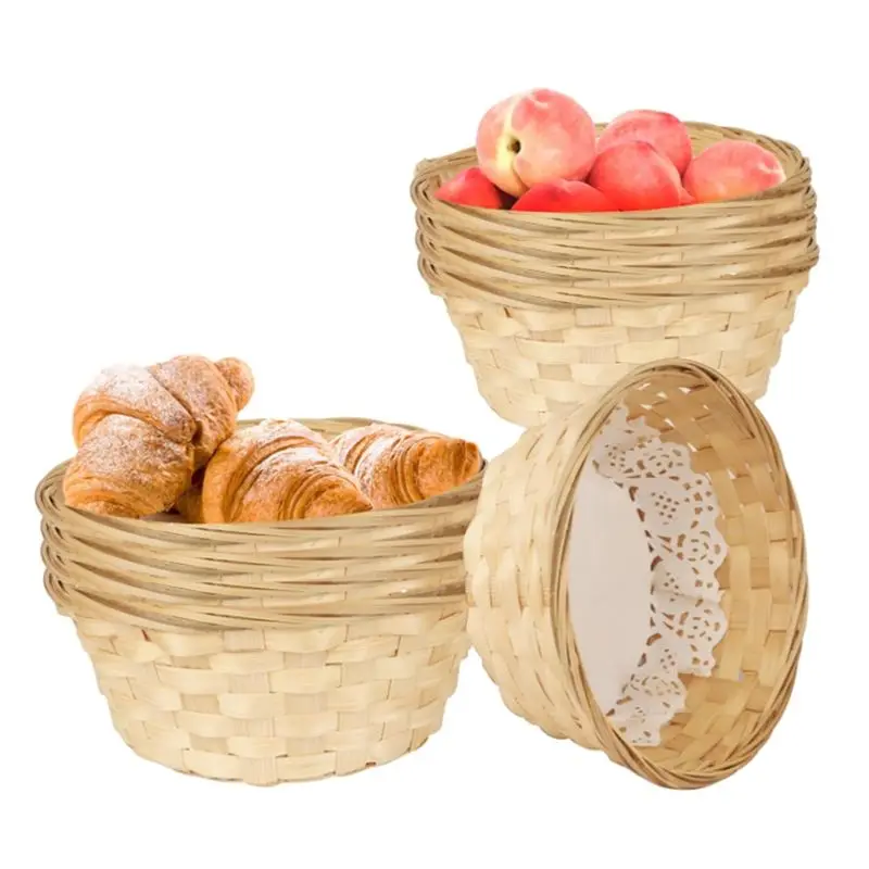 

AC76-10 Pcs Round Small Gift Baskets,7.9 X 7.9 X 3.5 Inch Bamboo Woven Bread Baskets For Serving, Fruit Baskets, Food Baskets