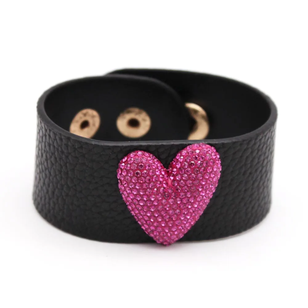 Trendy Full Drill LOVE Heart Leather Bracelets Summer Charm  Bracelets for Women Jewelry Gift