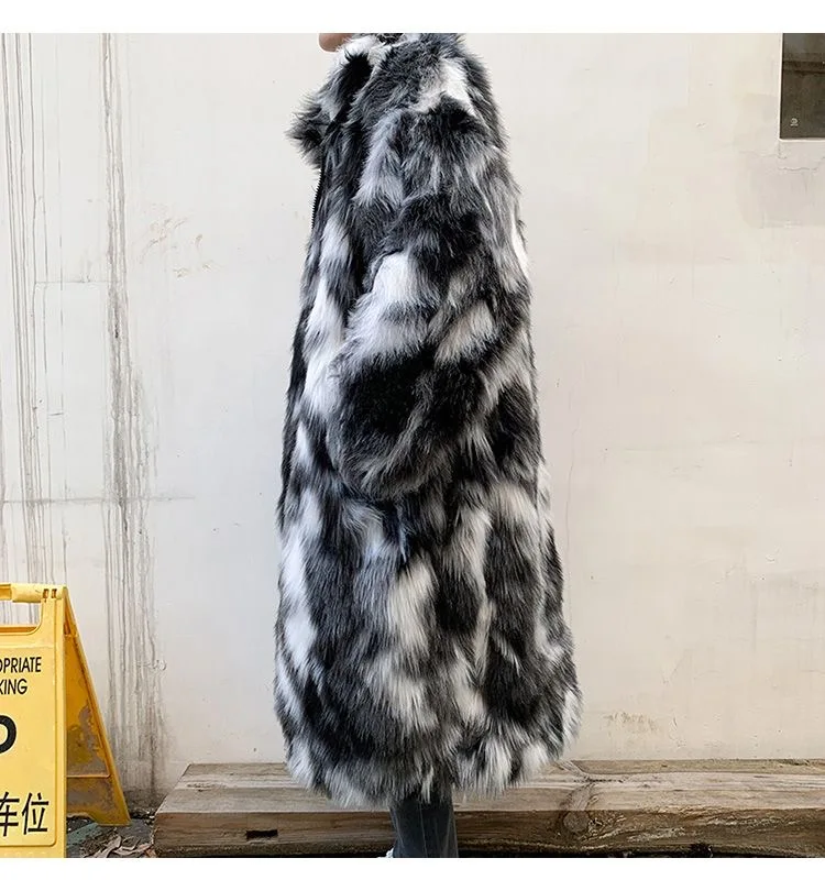 Winter Hip Hop Lange Faux Pelzmantel Stehkragen Plüsch Jacke Männer Koreanische Mode Warm Verdicken Casual Mantel Straße