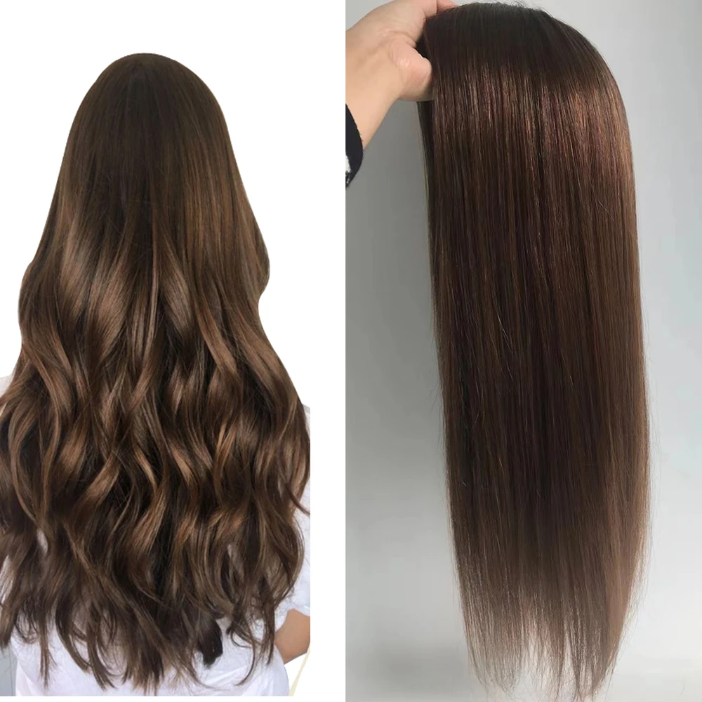 Topper do cabelo humano com grampo para mulheres, extensões do cabelo, base de seda, perucas do cabelo do russo, reto natural, estilo popular, 12