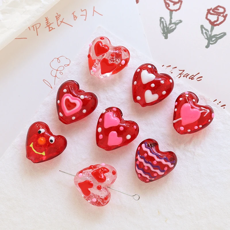 6pcs Ins Crystal Love Glass Straight Hole Beads Loose Beads Diy Handmade Jewelry Necklace Bead Accessories Material