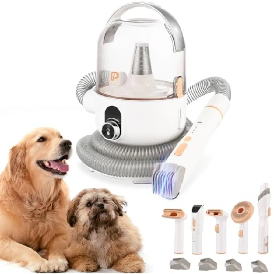 

Dog Grooming Vacuum Kit 11Kpa Suction Power Pet Hair Vacuum for Shedding Grooming with 2L Large Capacity Hair Storage 5 Profess
