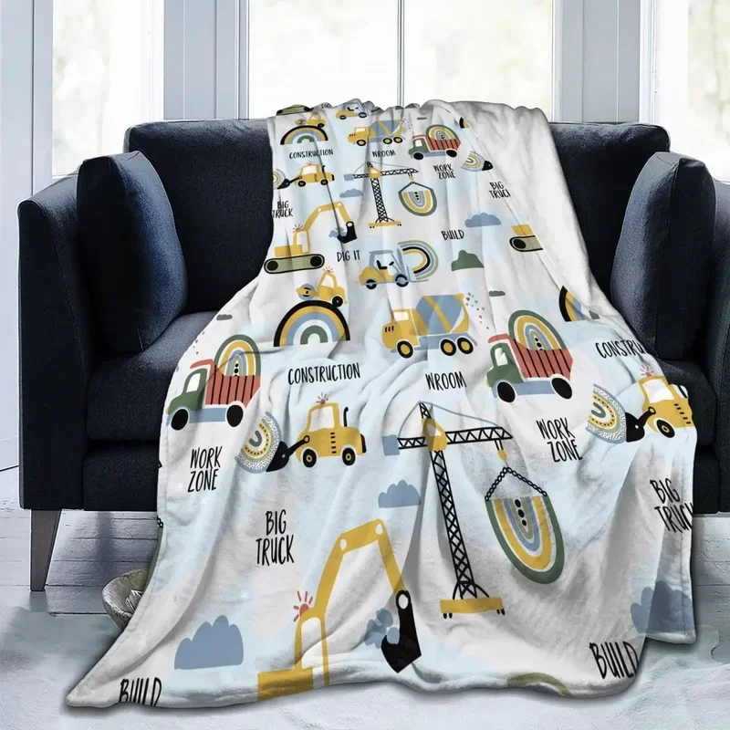 

Funny Excavators Vehicle Pattern Blanket Cover Construction Trucks Flannel Throw Blanket Bedroom Sofa Ultra-Soft Warm Bedspreads