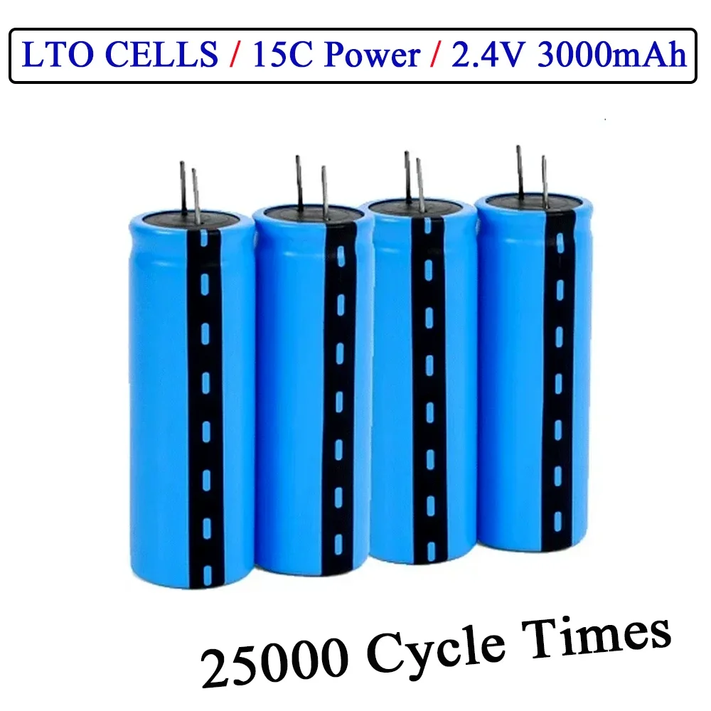 LTO 18650 Lithium Titanate Cell 15C Power Rechargeable Low Temperature Battery 2.4V 3000mAh Cells 25000 Cycle Times