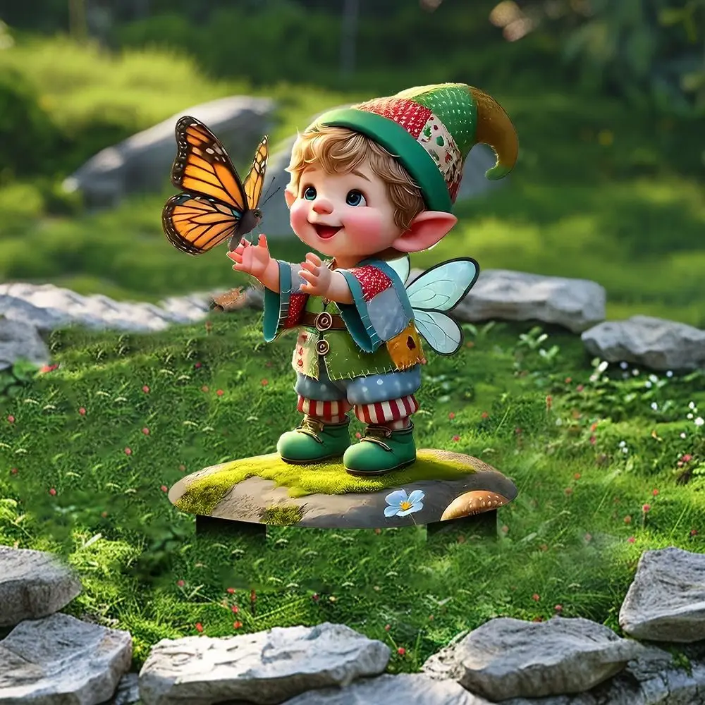 

Acrylic Boy Butterfly Ground Card Insertion Cute Creative Boy Figurine Sculpture Cartoon Waterproof Garden Floor Plugs Patio