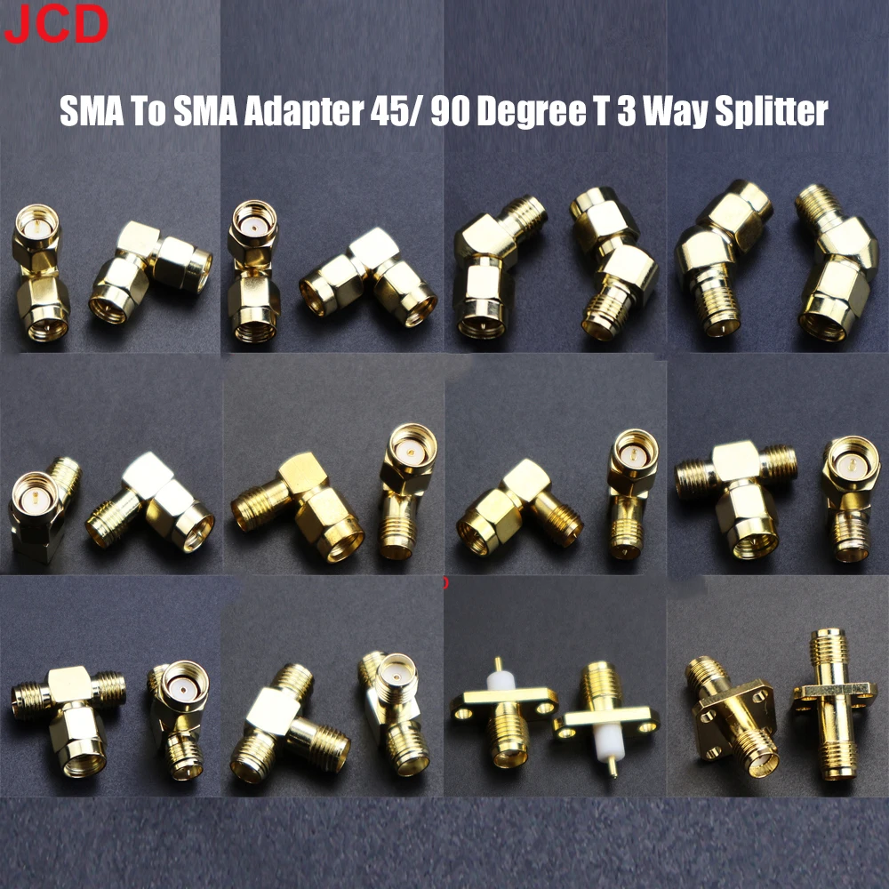 

1P SMA To SMA Adapter Brass Gold Plated SMA Male Female Straight Connector RPSMA To RP-SMA 90Degree Right Angle T 3 Way Splitter