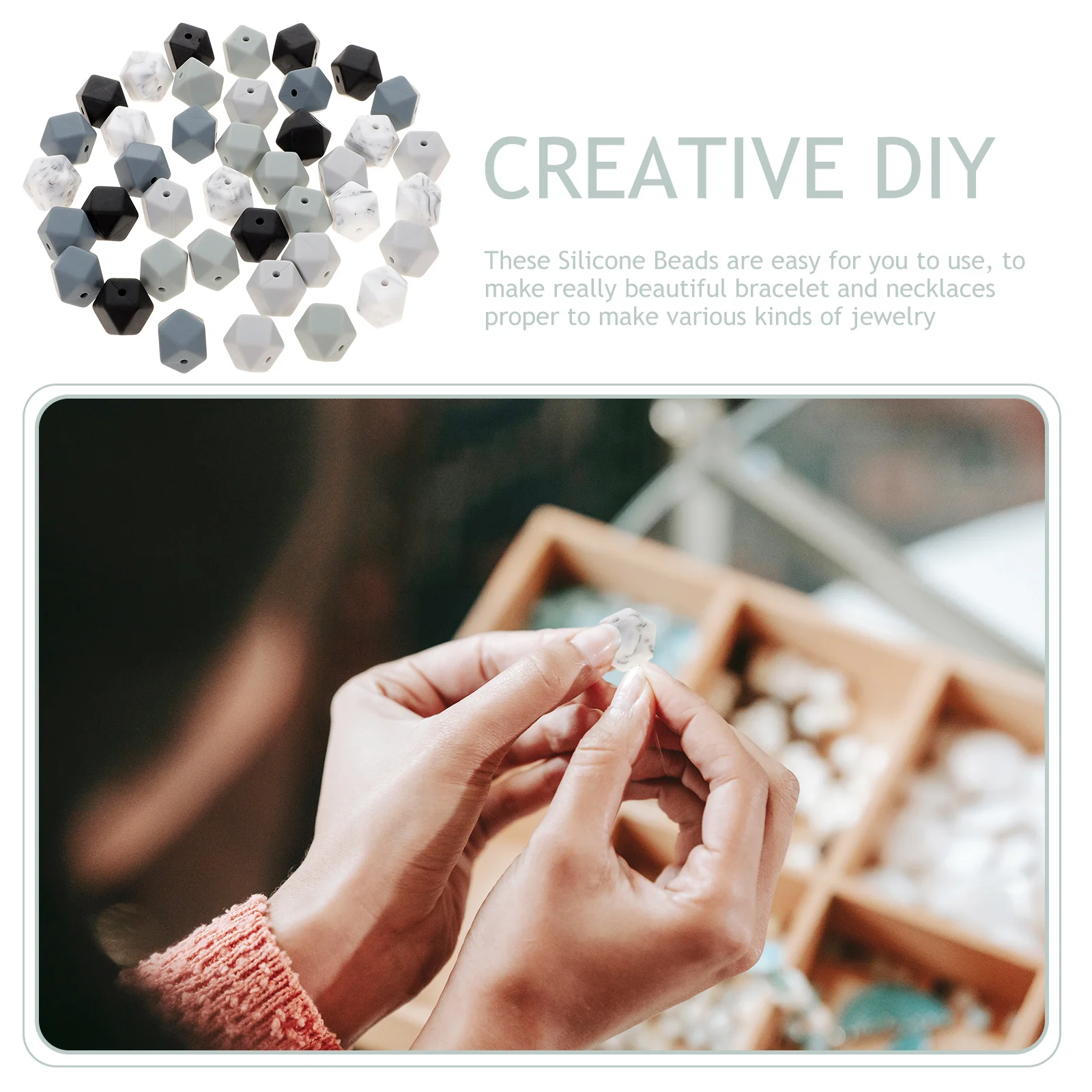 

40Pcs Silicone Beads DIY Bracelet Making Kit Hexagon Craft Beads for Keychain Garland Wall Hanging Decor Farmhouse Jewelry